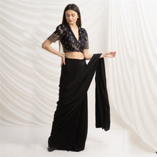 Load image into Gallery viewer, Sanskriti Vintage Black Brocade Blouse, Pure Silk Upcycled Sari, XL

