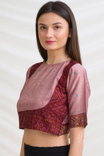 Load image into Gallery viewer, Sanskriti Vintage Keyhole Koti Blouse, Upcycled Pure Silk Ikat Sari, Medium Size
