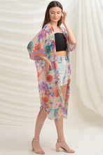 Load image into Gallery viewer, Sanskriti Vintage Kimono Jacket Floral Printed Georgette, Upcycled Free Size
