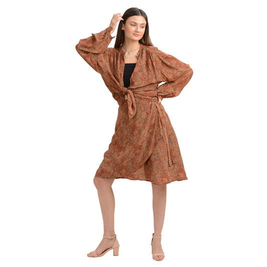 Sanskriti Vintage Coord Set Pure Crepe Silk Floral Printed, Upcycled Free Size