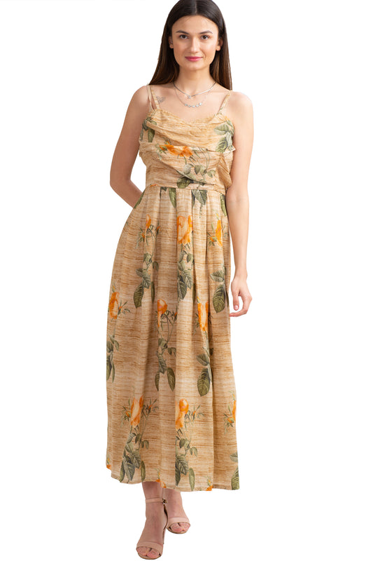 Sanskriti Vintage Sweetheart Maxi Dress, Printed Pure Cotton Upcycled Sari, Small Size