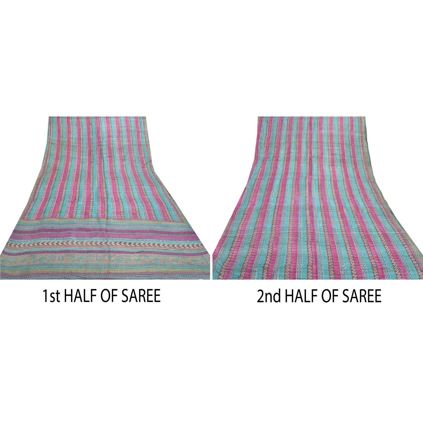 Sanskriti Vintage Heavy Sarier 100% Ren Uld Bæredygtigt Stoff Trykt & Vævet Sari