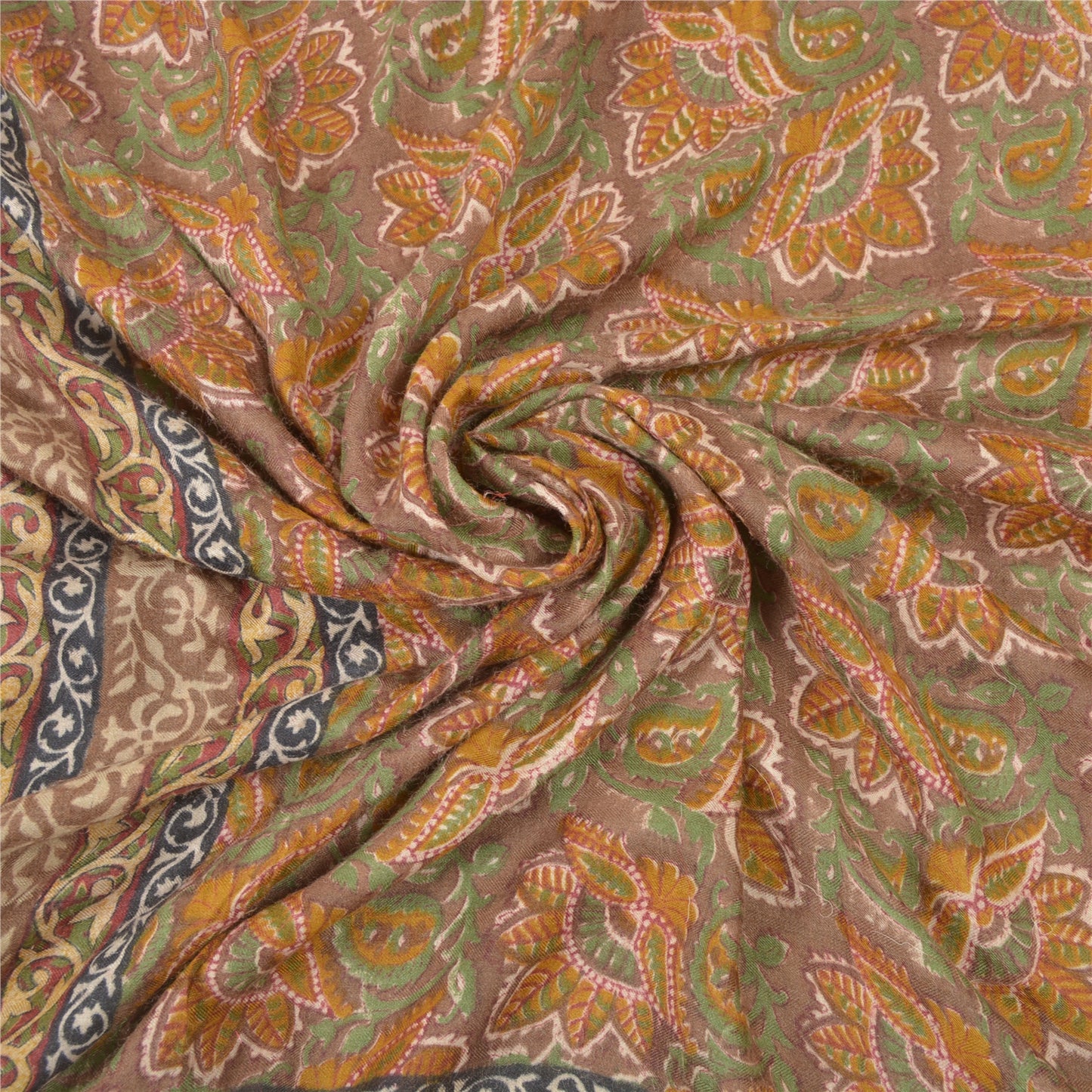 Sanskriti Vintage Heavy Sarees Pure Woolen Sustainable Fabric Printed & Woven Brown Sari