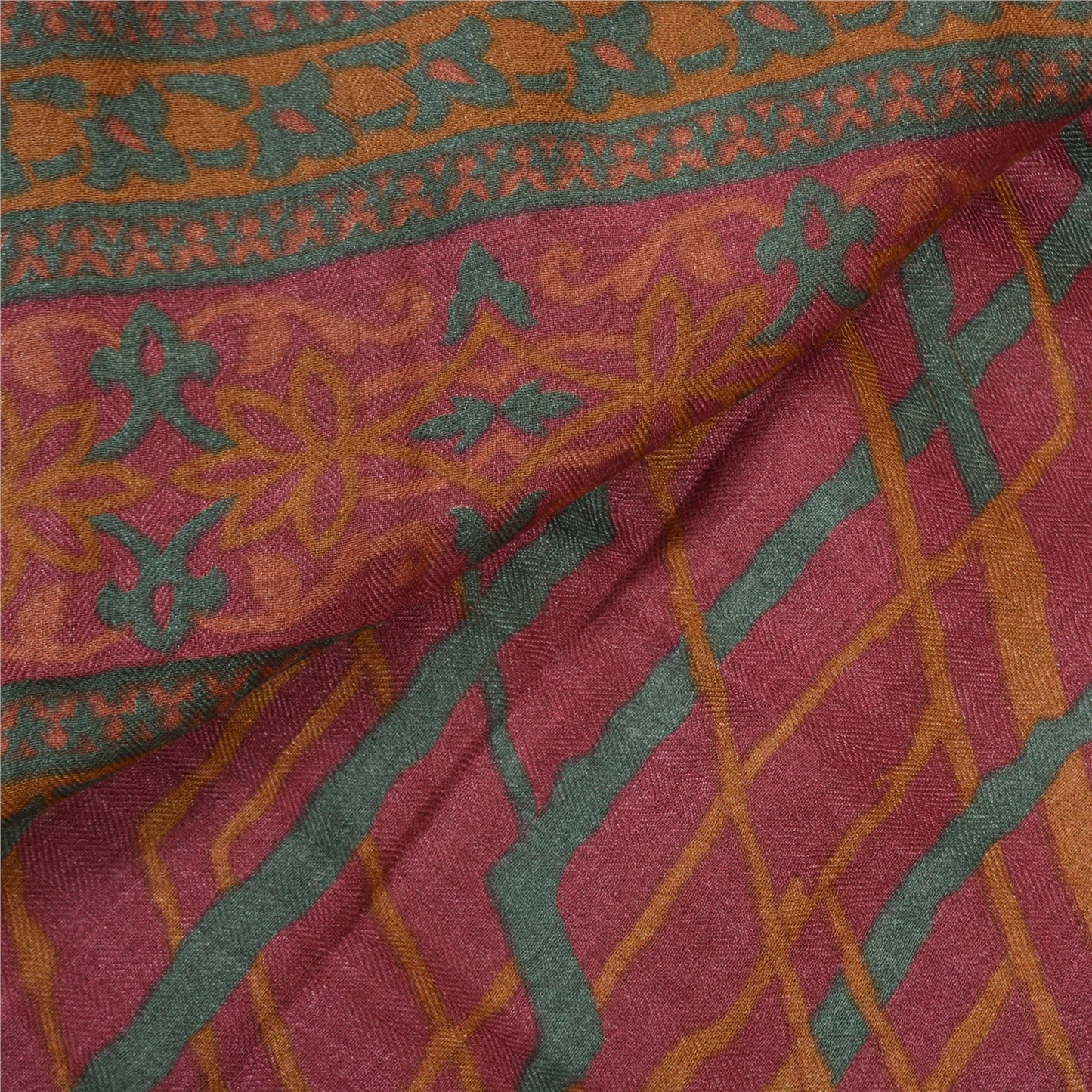 Sanskriti Vintage Heavy Sarier 100% Ren Uld Pink Bæredygtigt Stof Trykt/Vævet Sari