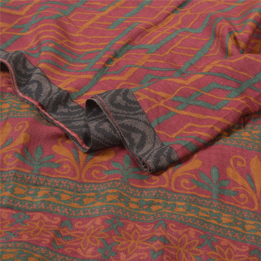 Sanskriti Vintage Heavy Sarees 100% Pure Woolen Pink Sustainable Fabric Printed/Woven Sari