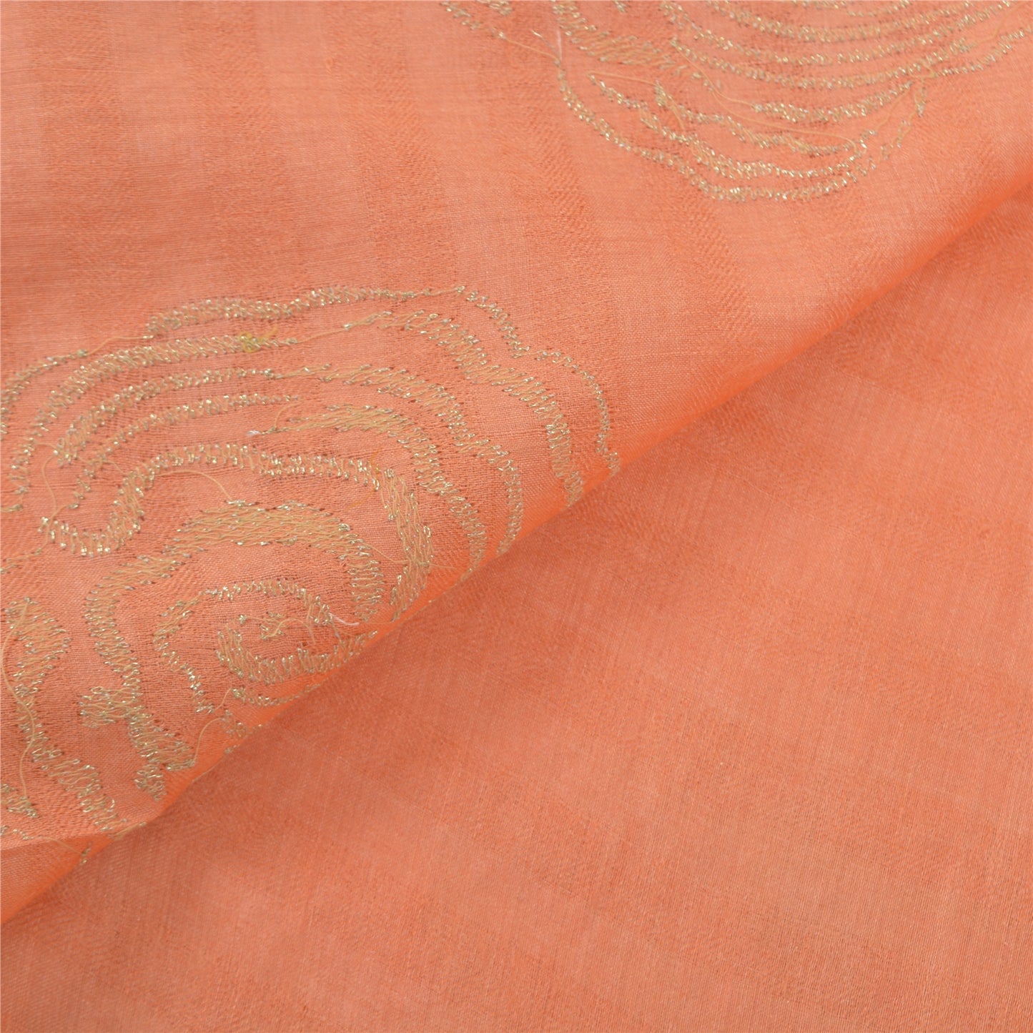 Sanskriti Vintage Heavy Peach Sari 100% Pure Woolen Sustainable Fabric Embroidered Sarees