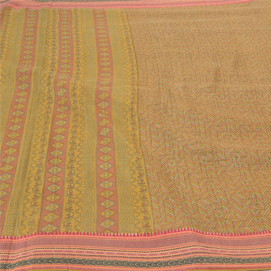 Sanskriti Vintage Heavy Indian Sari Pure Woolen Green Sustainable Fabric Printed Sarees