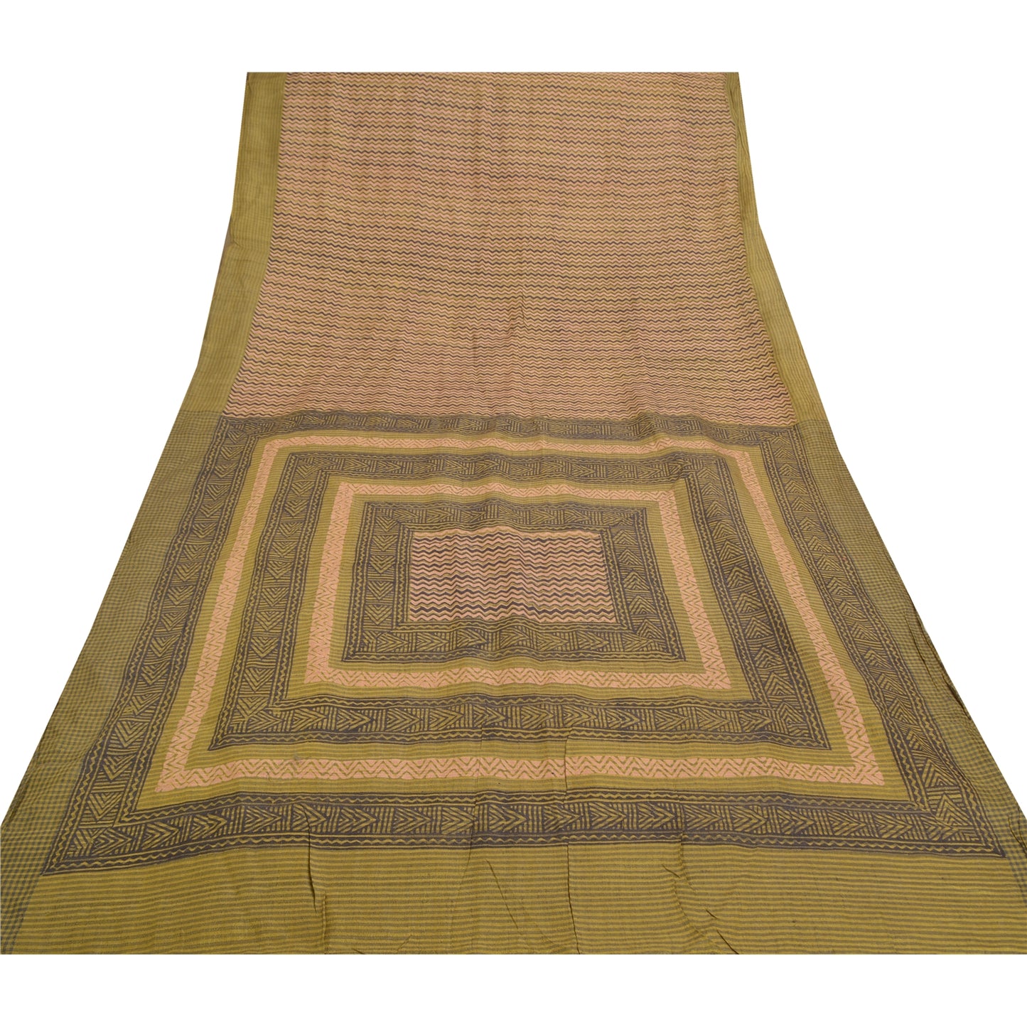 Sanskriti Vintage Heavy Indian Sari Pure Woolen Green Sustainable Fabric Printed Sarees