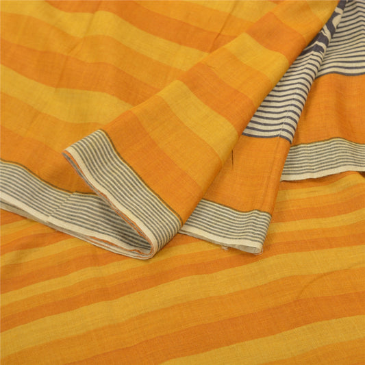 Sanskriti Vintage Heavy Saffron Sari 100% Pure Silk Sustainable Fabric Printed 5 Yard Sarees
