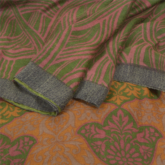 Sanskriti Vintage Heavy Sari 100% Pure Woolen Green Sustainable Fabric Printed Sarees