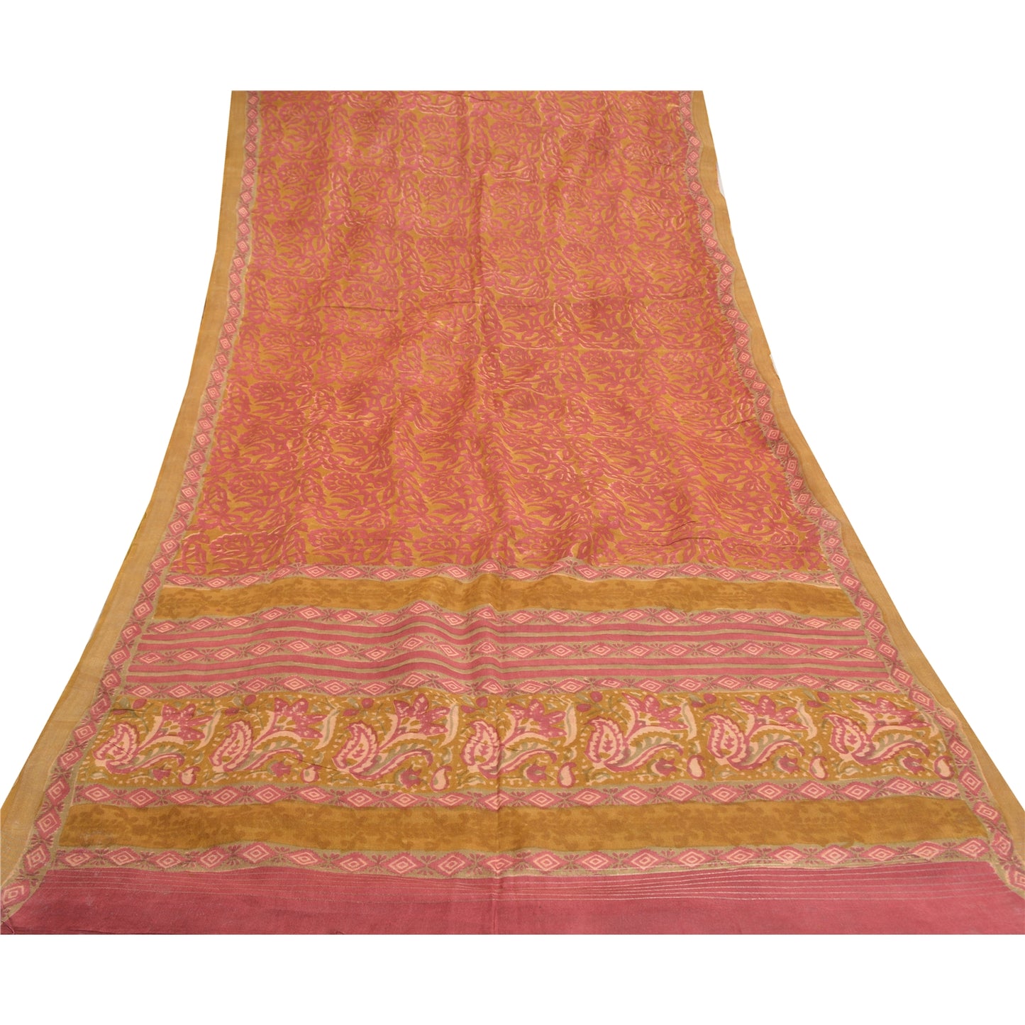 Sanskriti Vintage Heavy Sari 100% Pure Woolen Sustainable Fabric Printed Floral Sarees