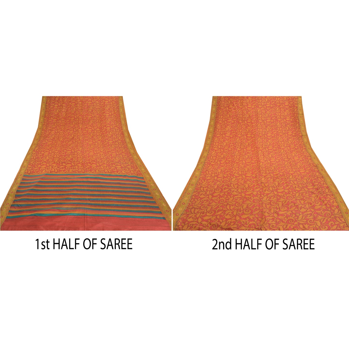 Sanskriti Vintage Heavy Sari 100% Pure Silk Red Sustainable Fabric Printed 5 Yard Sarees