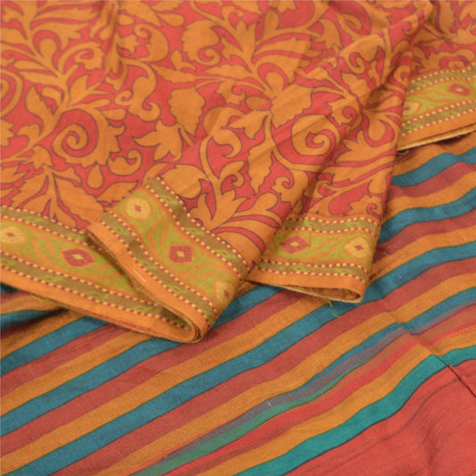 Sanskriti Vintage Heavy Sari 100% Pure Silk Red Sustainable Fabric Printed 5 Yard Sarees