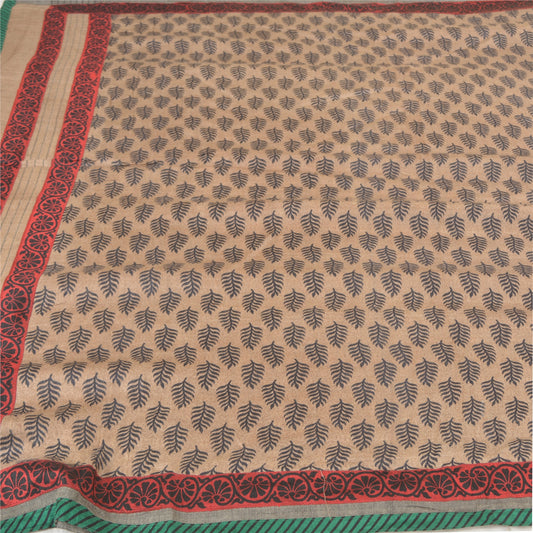 Sanskriti Vintage Heavy Indian Sari Pure Woolen Brown Sustainable Fabric Printed Sarees
