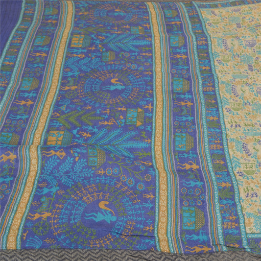 Sanskriti Vintage Heavy Ivory Sari Pure Woolen Sustainable Fabric Warli Printed Soft Sarees