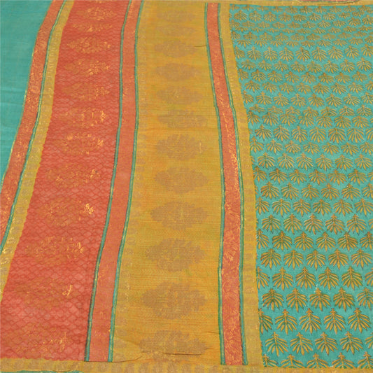 Sanskriti Vintage Heavy Green Sari 100% Pure Woolen Sustainable Fabric Woven Printed Sarees