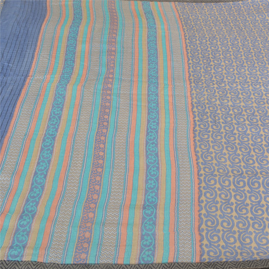 Sanskriti Vintage Heavy Blue Sarees Pure Woolen Sustainable Fabric Printed 5 Yard Sari