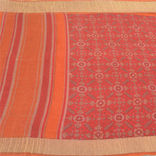Sanskriti Vintage Heavy Red Sarees 100% Pure Woolen Sustainable Fabric Printed 5 Yard Sari