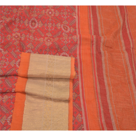 Sanskriti Vintage Heavy Red Sarees 100% Pure Woolen Sustainable Fabric Printed 5 Yard Sari