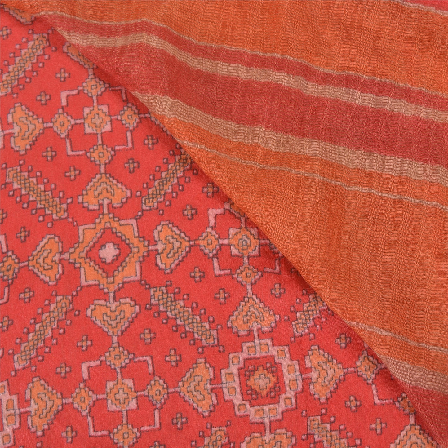 Sanskriti Vintage Heavy Red Sarees 100% Pure Woolen Sustainable Fabric Printed 5 Yard Sari