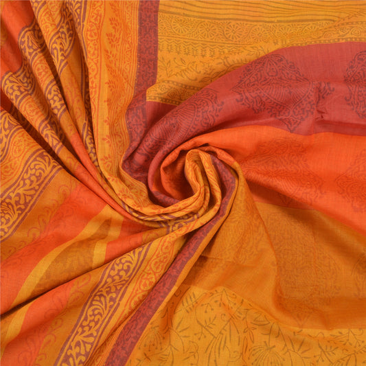 Sanskriti Vintage Heavy Saffron Sarees 100% Pure Tussar Silk Printed Sari Sustainable Fabric