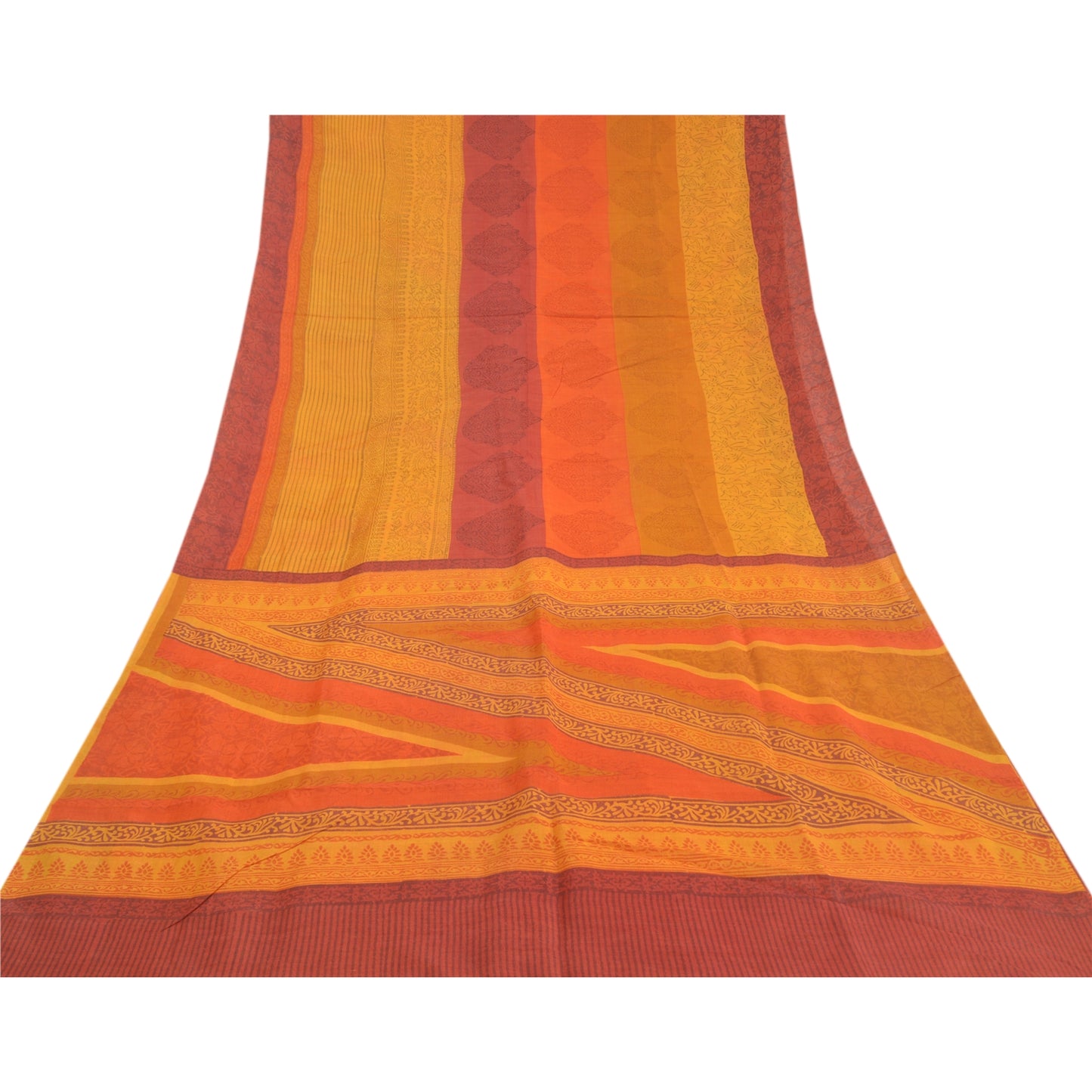 Sanskriti Vintage Heavy Saffron Sarees 100% Pure Tussar Silk Printed Sari Sustainable Fabric