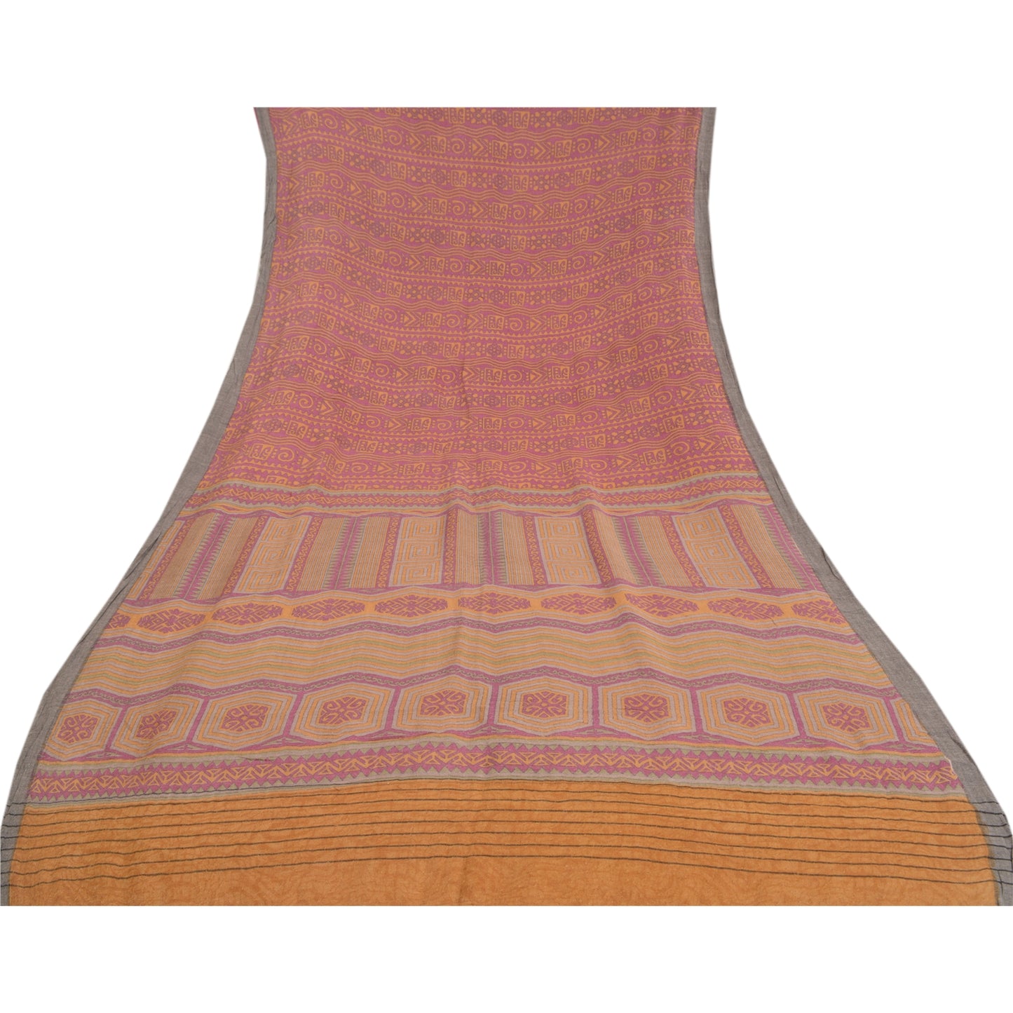 Sanskriti Vintage Heavy Purple Sarees Pure Woolen Sustainable Fabric Printed 5 Yard Sari