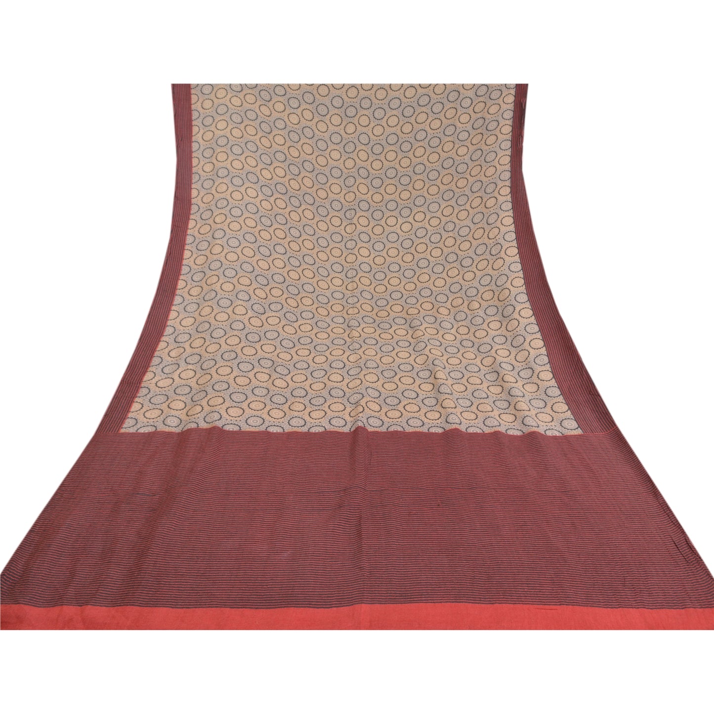 Sanskriti Vintage Tunge Indiske Sarier Ren Uld Bæredygtigt Stof Trykt 5 Yard Sari