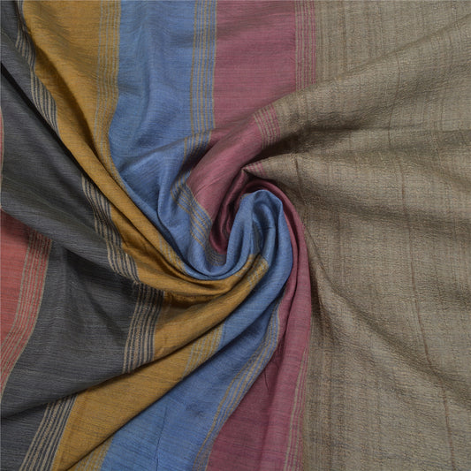 Sanskriti Vintage Heavy Grey Sarees Pure Tussar Silk Woven Sari 5 Yard Sustainable Fabric