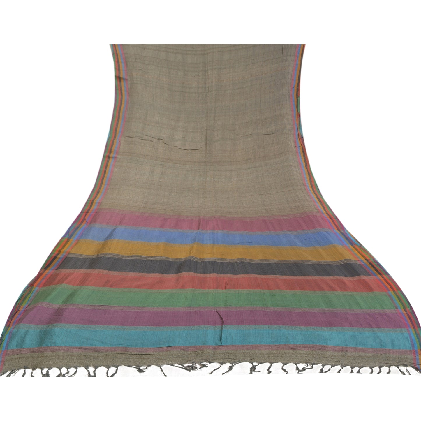 Sanskriti Vintage Heavy Grey Sarees Pure Tussar Silk Woven Sari 5 Yard Sustainable Fabric