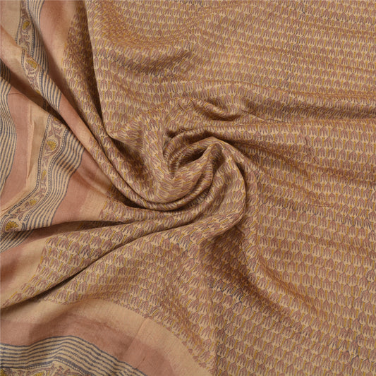 Sanskriti Vintage Heavy Cream Sarees Pure Tussar Silk Printed Sari 5 Yard Sustainable Fabric