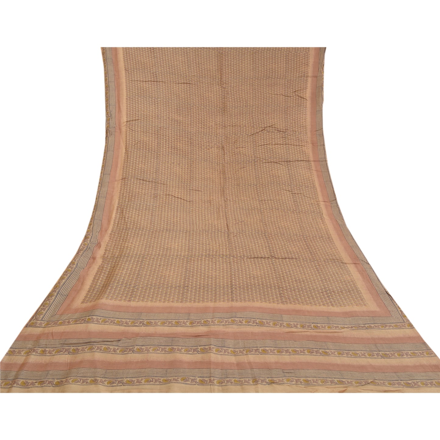 Sanskriti Vintage Heavy Cream Sarees Pure Tussar Silk Printed Sari 5 Yard Sustainable Fabric