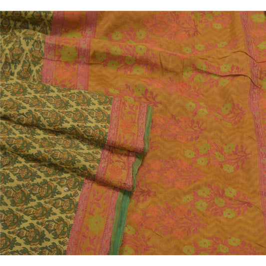 Sanskriti Vintage Heavy Green Sarees Pure Woolen Sustainable Fabric Printed 5 Yard Sari