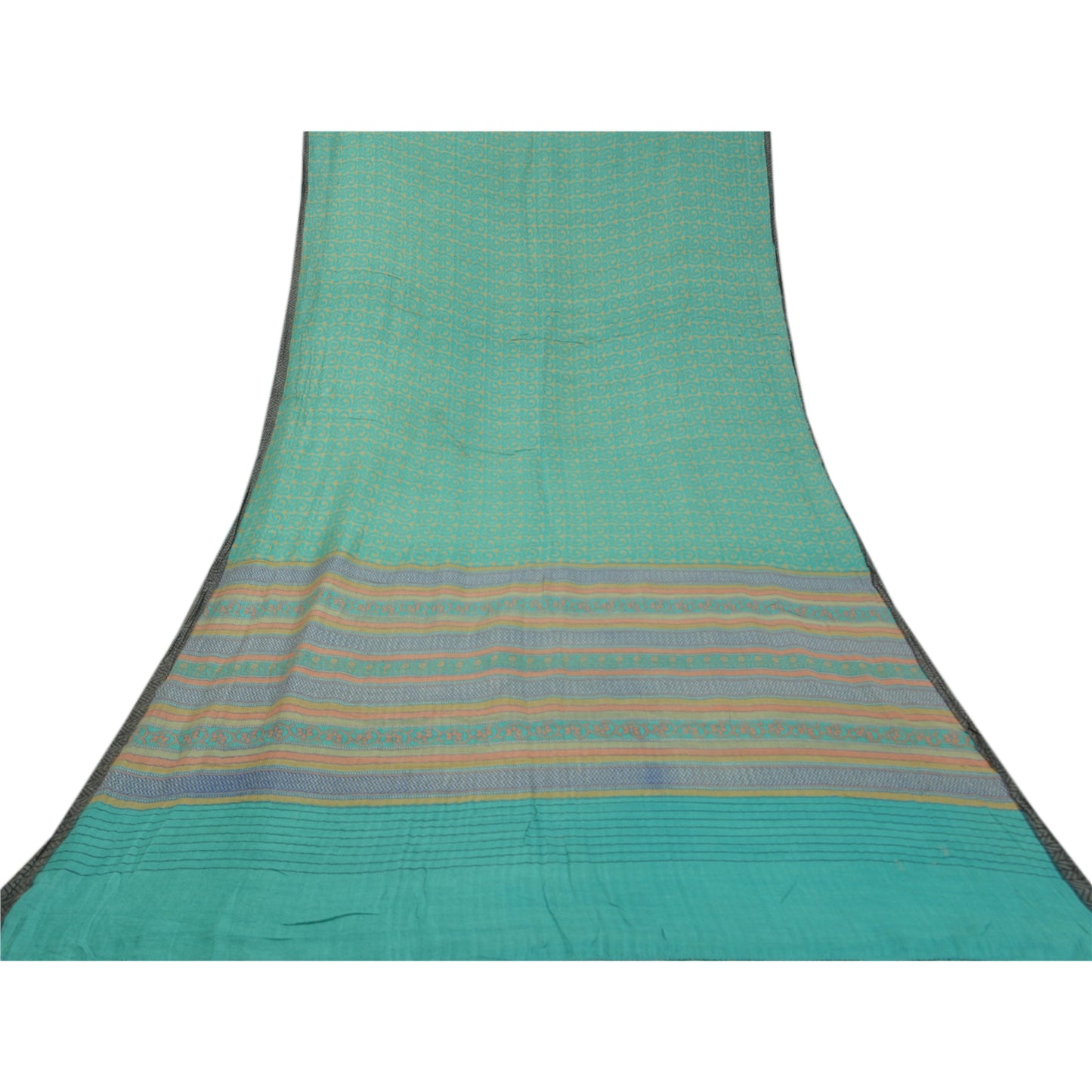 Sanskriti Vintage Heavy Green Sarees Pure Woolen Sustainable Fabric Printed 5 Yard Sari