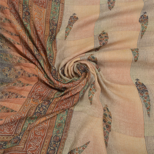 Sanskriti Vintage Tunge Indiske Sarier 100% Ren Uld Bæredygtigt Stoff Trykt Blød Sari