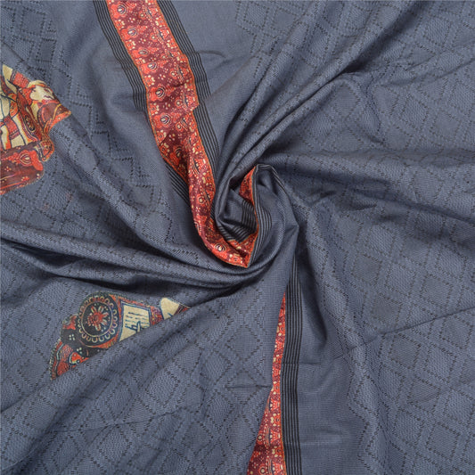 Sanskriti Vintage Grey Heavy Sarees 100% Pure Silk Sustainable Fabric Embroidered Sari
