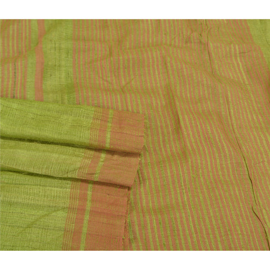 Sanskriti Vintage Green Heavy Sari Pure Handloom Silk Sustainable Fabric Woven 5 Yard Sarees