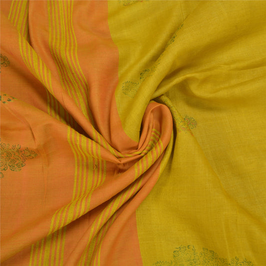 Sanskriti Vintage Gule Tunge Sarier 100% Ren Uld Bæredygtigt Stof Trykt Sari Bæredygtigt Stof