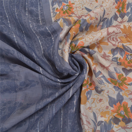 Sanskriti Vintage White Heavy Sarees 100% Pure Woolen Sustainable Fabric Printed Sari Sustainable Fabric