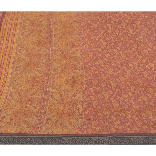 Sanskriti Vintage Mustard Heavy Sarees 100% Pure Woolen Sustainable Fabric Printed Sari