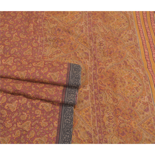 Sanskriti Vintage Mustard Heavy Sarees 100% Pure Woolen Sustainable Fabric Printed Sari