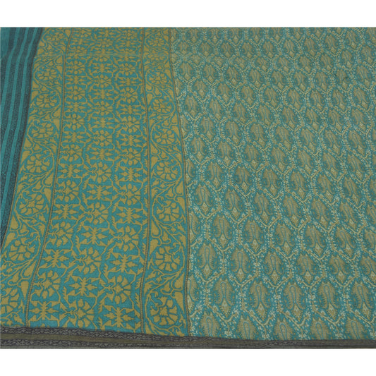 Sanskriti Vintage Green Heavy Sarees 100% Pure Woolen Sustainable Fabric Printed Sari