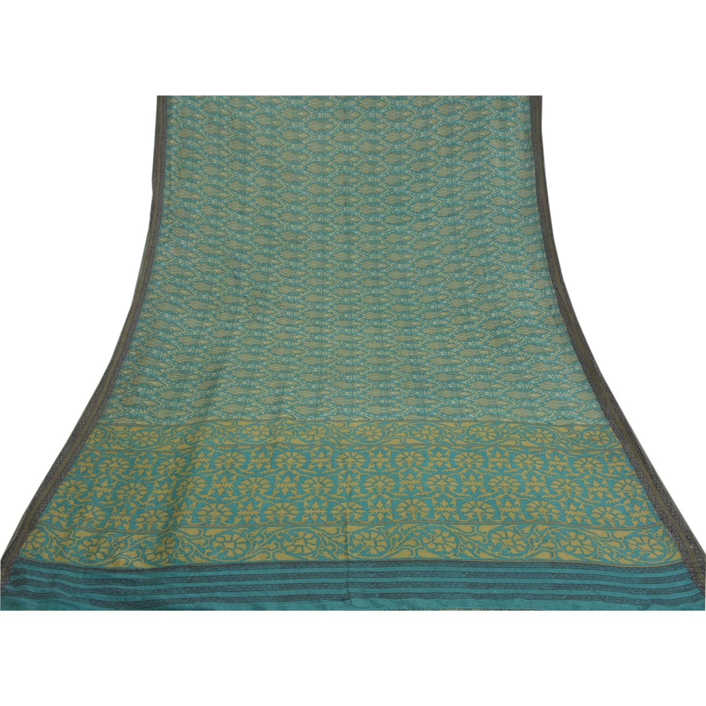 Санскритские винтажные зеленые тяжелые сари 100% чистая шерсть устойчивая ткань с принтом сари