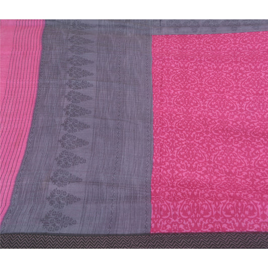 Sanskriti Vintage Sari 100% Pure Woolen Pink Indian Printed Sarees 5yd Craft Fabric