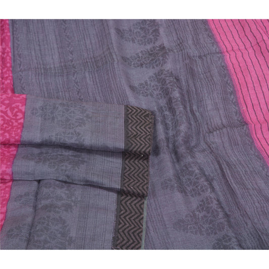 Sanskriti Vintage Pink Heavy Sarees 100% Pure Woolen Sustainable Fabric Printed Sari