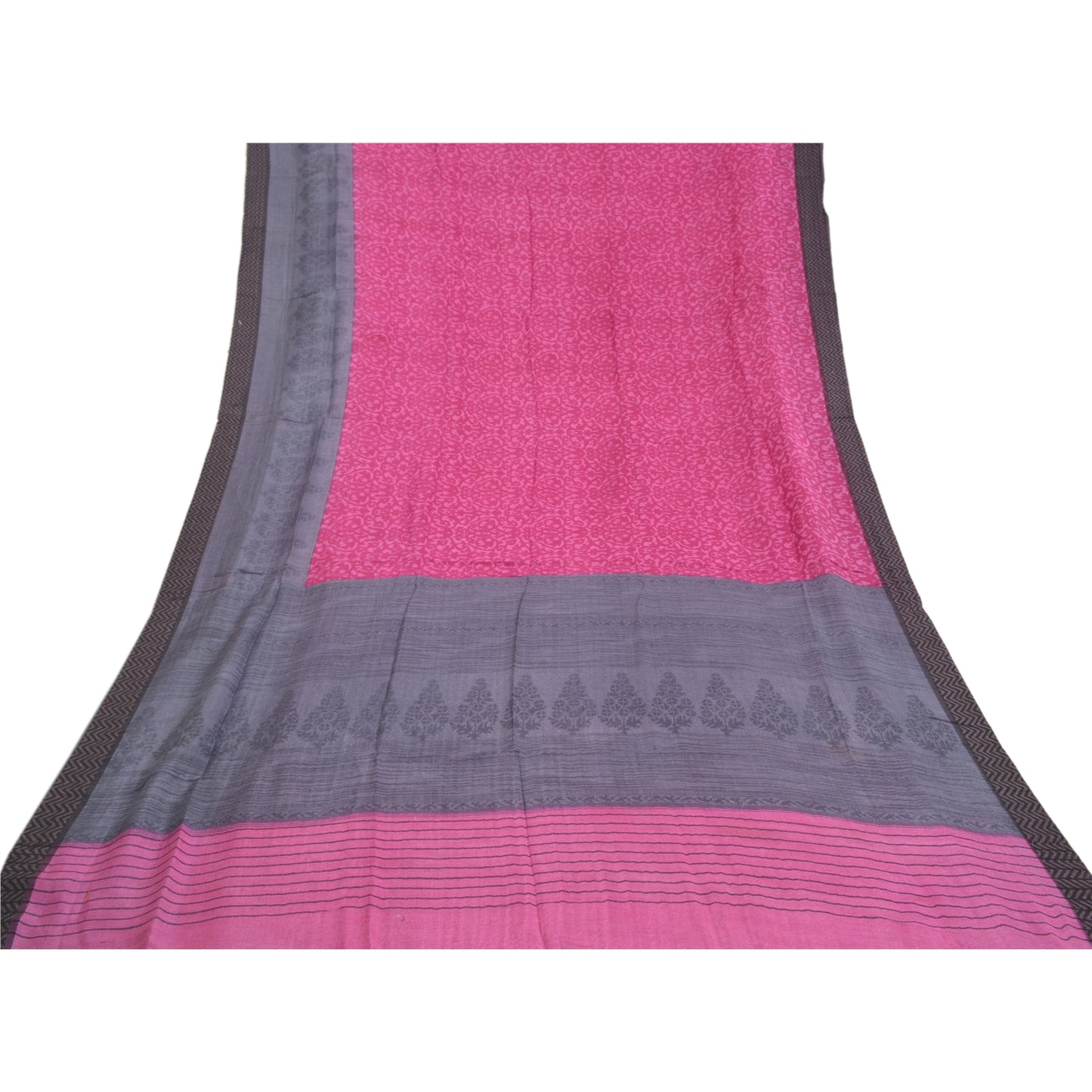 Sanskriti Vintage Pink Heavy Sarees 100% Pure Woolen Sustainable Fabric Printed Sari