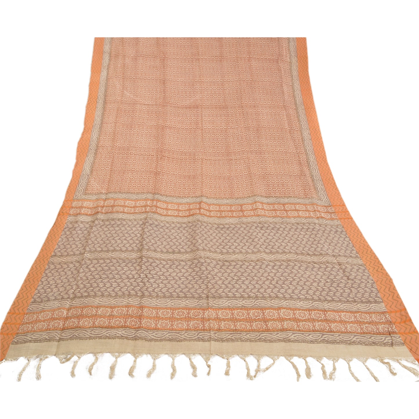 Sanskriti Vintage Peach Heavy Sarees 100% Pure Woolen Sustainable Fabric Printed Sari