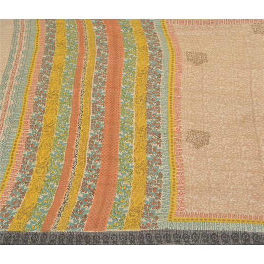 Sanskriti Vintage Ivory Heavy Sarees 100% Pure Woolen Sustainable Fabric Printed Sari