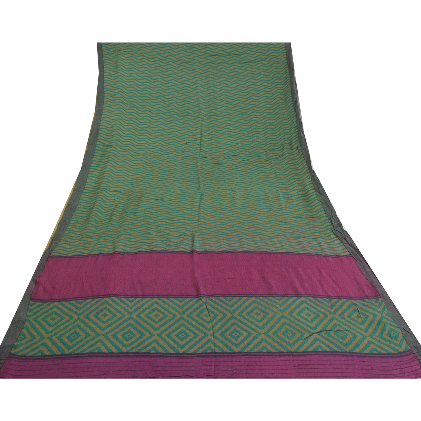 Sanskriti Vintage Green Heavy Indian Sari Pure Woolen Sustainable Fabric Printed Sarees