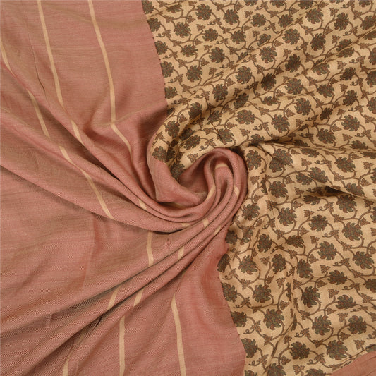 Sanskriti Vintage Sari 100% Pure Woolen Saree Indian Ivory 6yd Craft Fabric Printed Woven